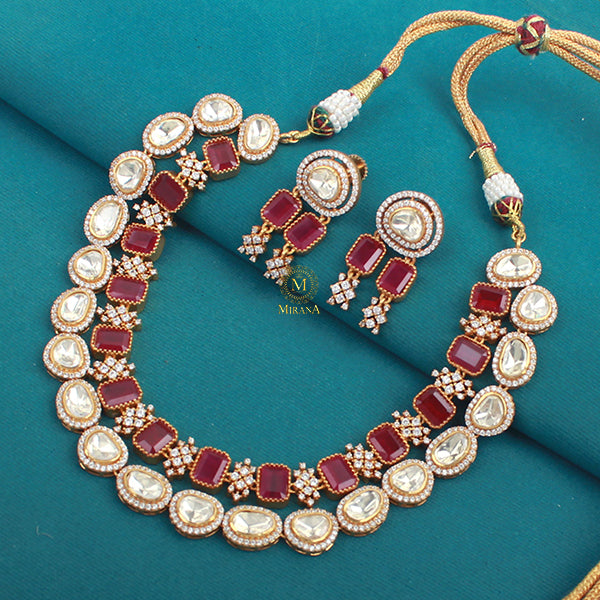 Diva Ruby Moissanite Designer Necklace Set