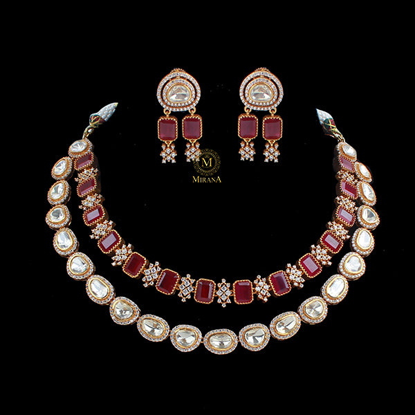 Diva Ruby Moissanite Designer Necklace Set