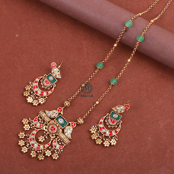 Sarika Antique Long Designer Necklace Set