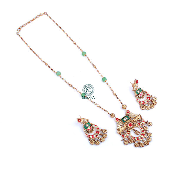 Sarika Antique Long Designer Necklace Set