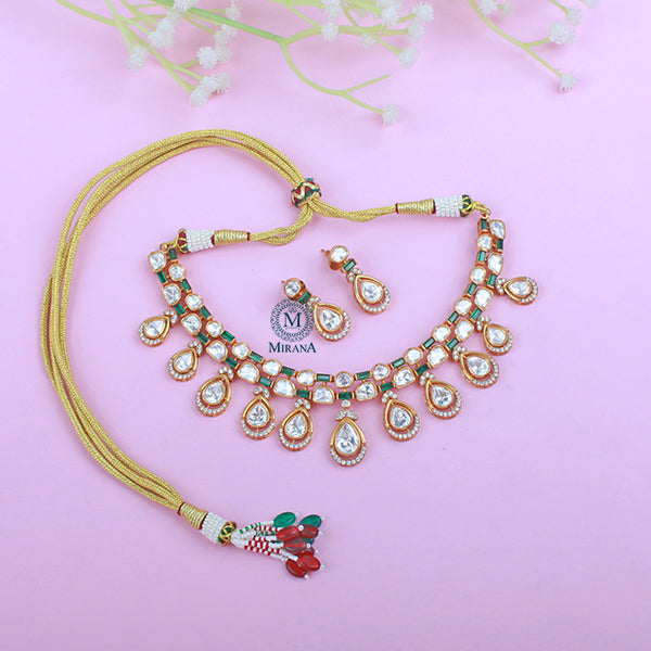 Amrai Emerald Green Polki Necklace Set