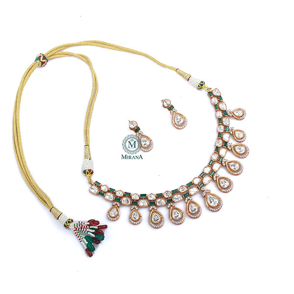Amrai Emerald Green Polki Necklace Set