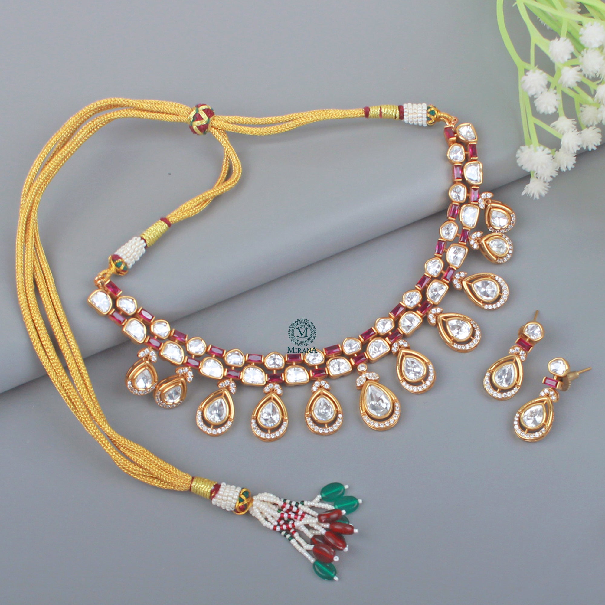 Amrai Ruby Polki Designer Necklace Set