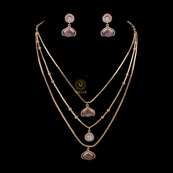 Samina Pastel Pink Triple Layered Necklace Set