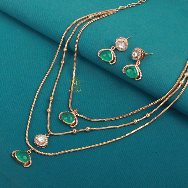 Samina Sea Green Triple Layered Necklace Set