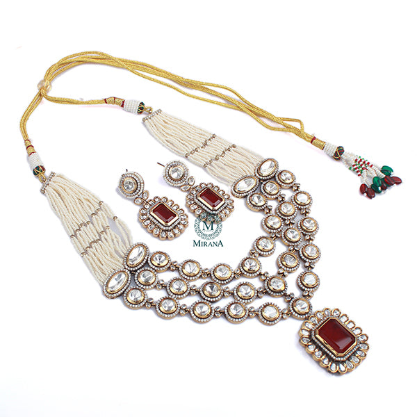 Ishanvi Layered Polki Designer Necklace Set