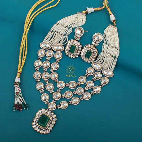 Ishanvi Layered Polki Designer Necklace Set