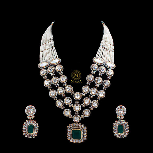 Ishanvi Layered Polki Designer Necklace Set