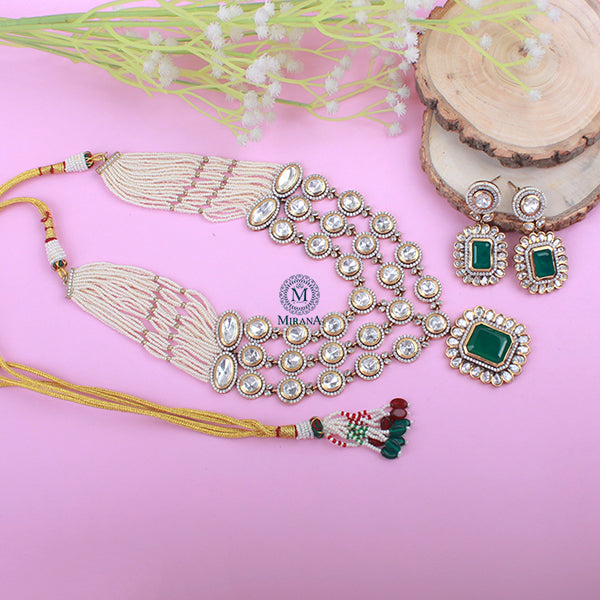 Ishanvi Layered Polki Designer Necklace Set
