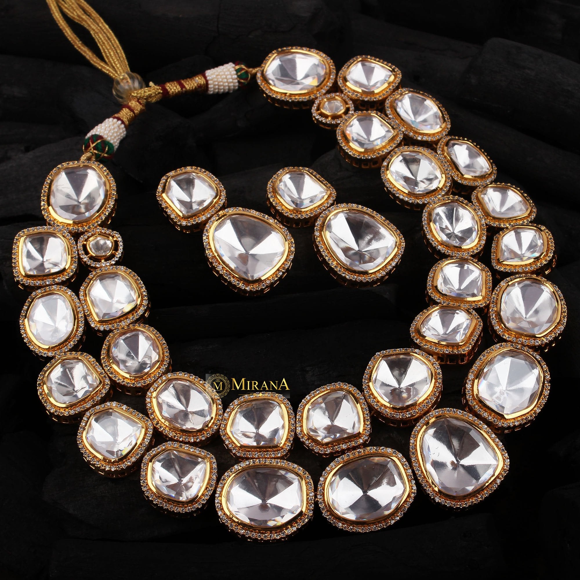 Double Layered Uncut Polki Necklace Set