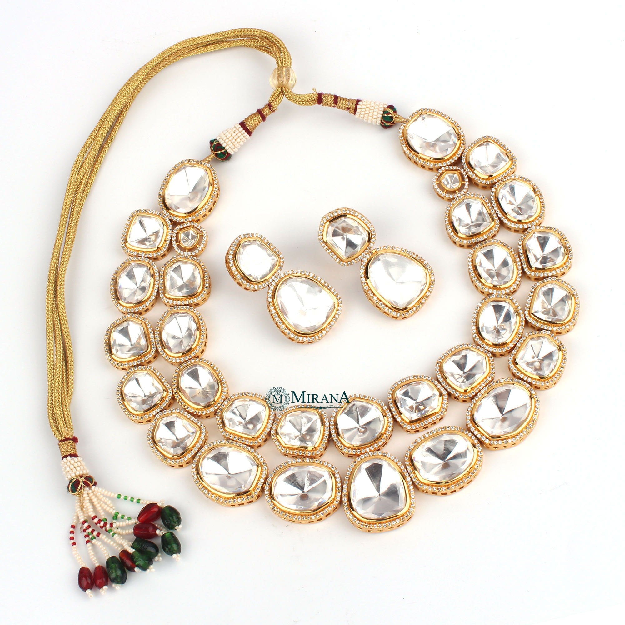 Double Layered Uncut Polki Necklace Set