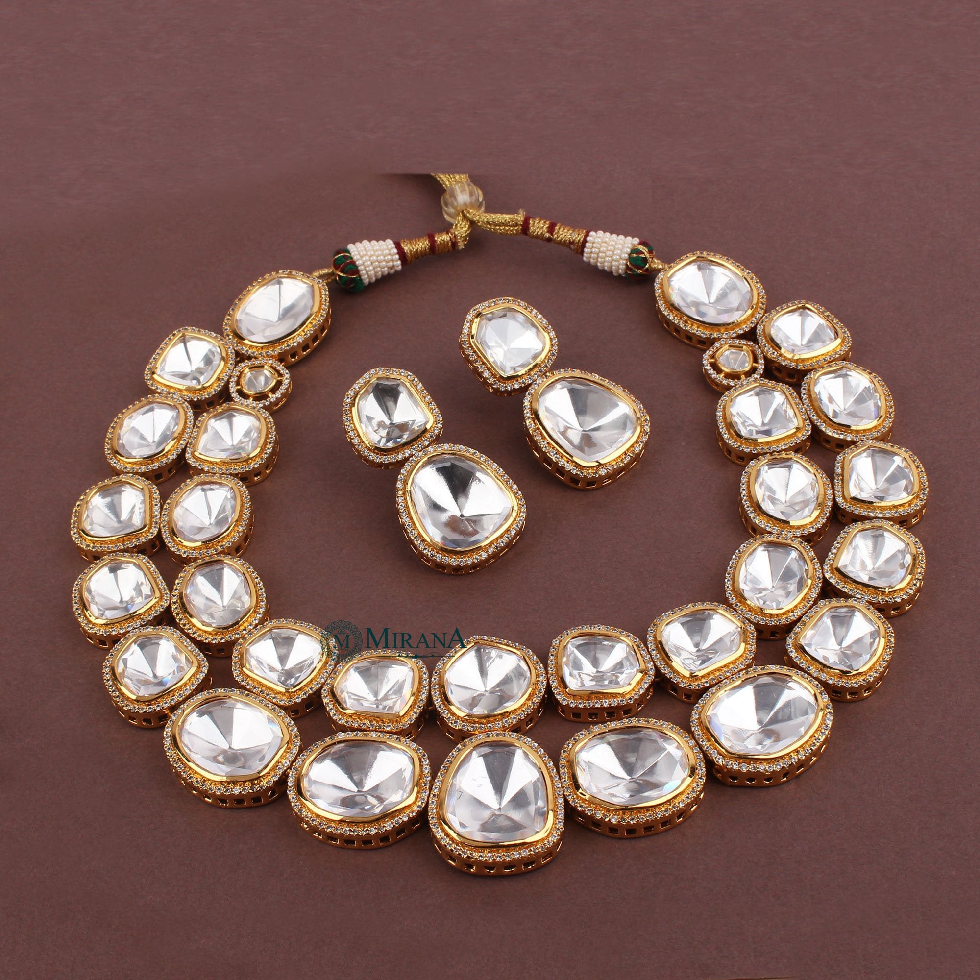 Double Layered Uncut Polki Necklace Set