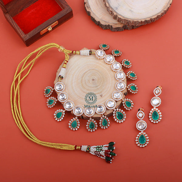 Mishika Sea Green Polki Designer Necklace Set