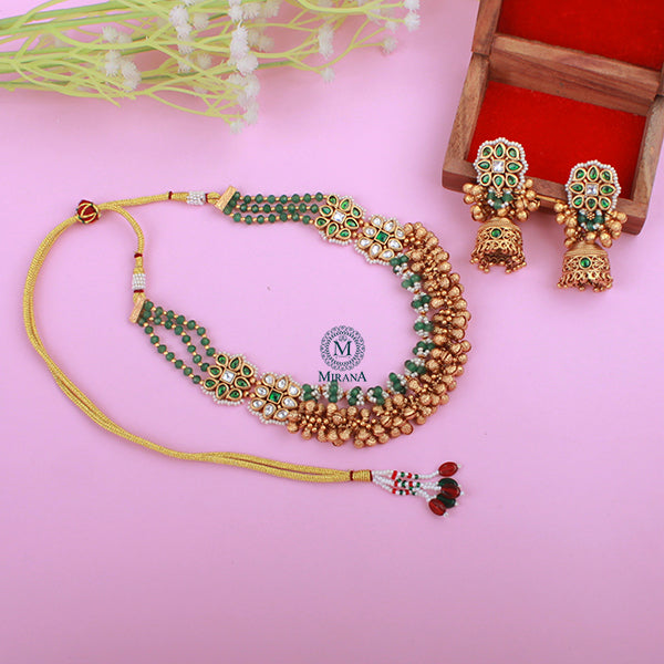 Kitashi Emerald Green Antique Necklace Set