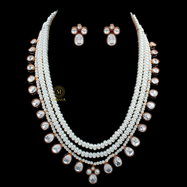 Dhanyasri Pearl Layered Moissanite Necklace Set