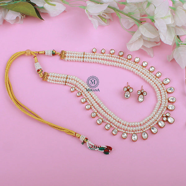 Dhanyasri Pearl Layered Moissanite Necklace Set