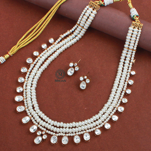 Dhanyasri Pearl Layered Moissanite Necklace Set