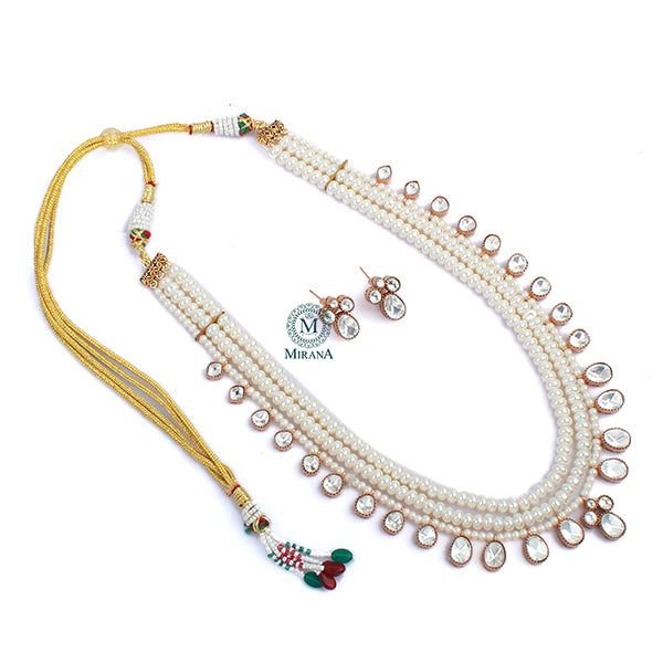 Dhanyasri Pearl Layered Moissanite Necklace Set