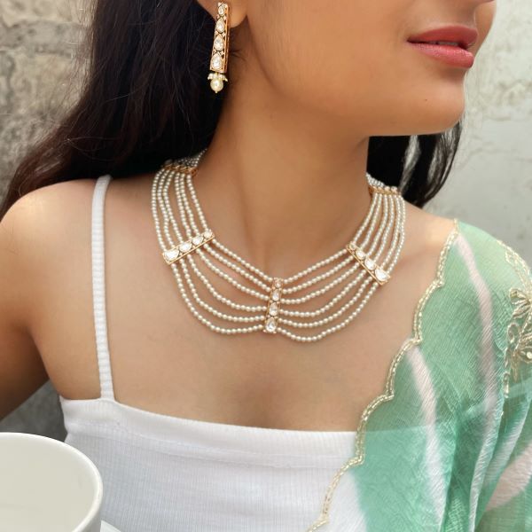 Shailvi Pearl Polki Designer Necklace Set