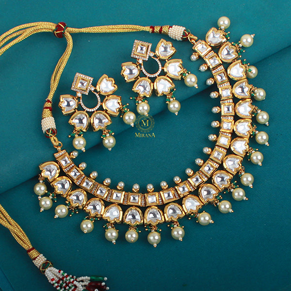 Ashwini Green Pearl Polki Necklace Set