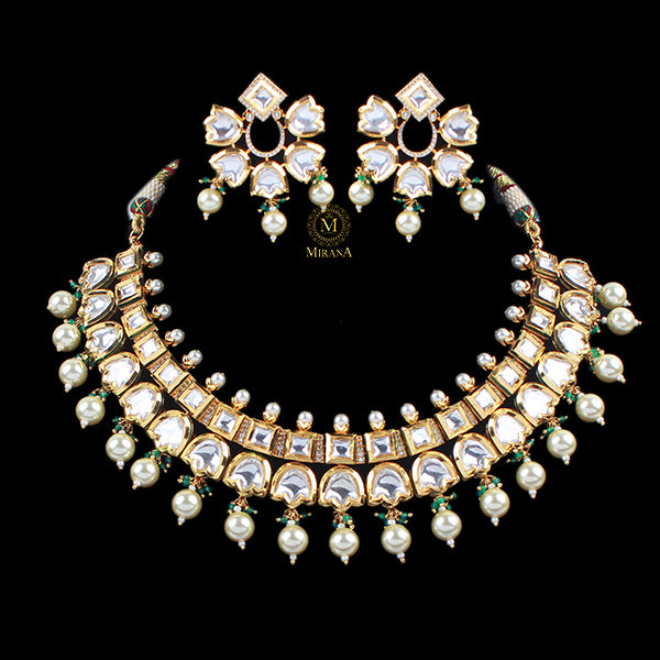 Ashwini Green Pearl Polki Necklace Set