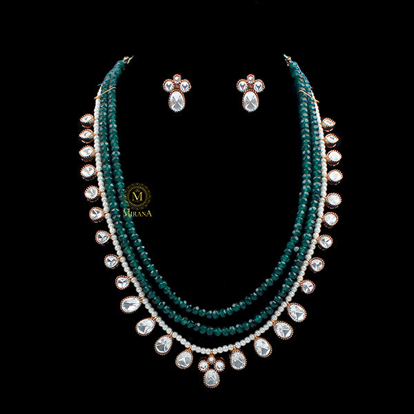 Dhanyasri Emerald Green Moissanite Necklace Set