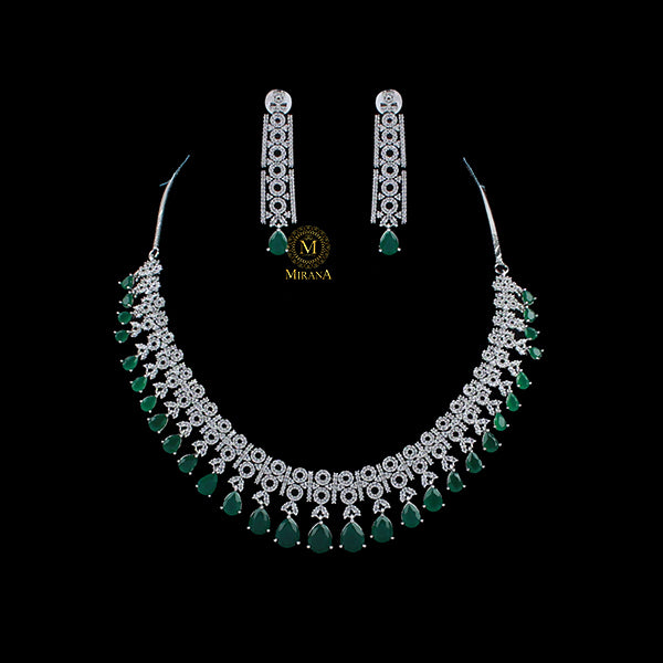 Lilah Emerald Green CZ Designer Necklace Set