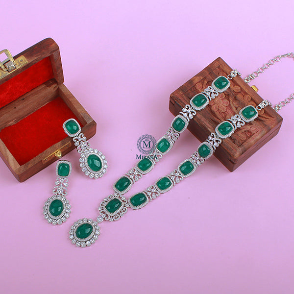 Coral Emerald Green Designer Long Necklace Set