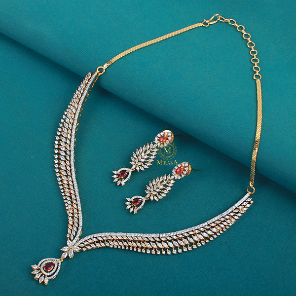 Keily Ruby CZ Designer Necklace Set