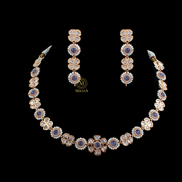 Chandni Lavender Polki Designer Necklace Set