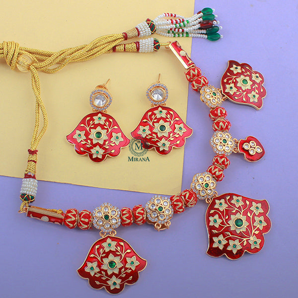 Priyanshi Red Meenakari Polki Necklace Set