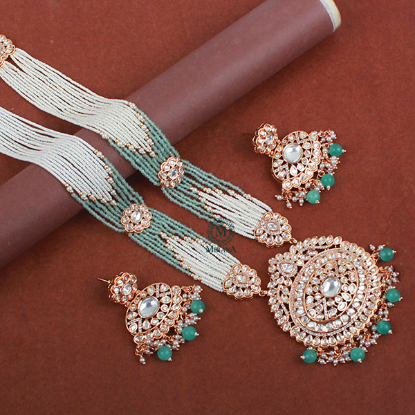 Harsha Mint Green Polki Long Necklace Set