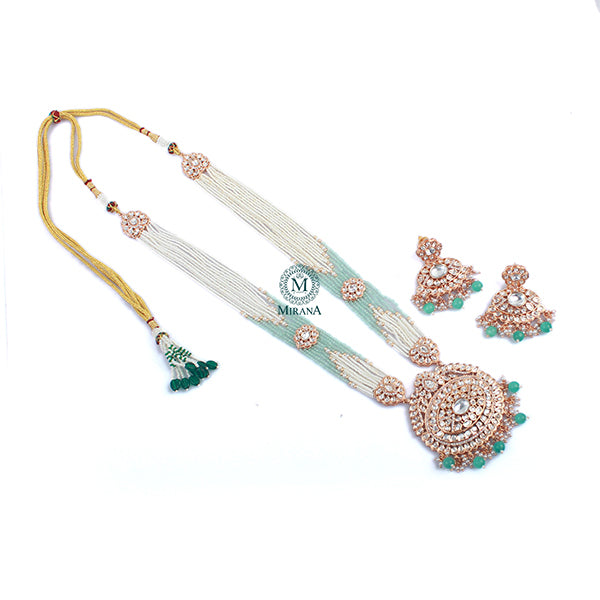 Harsha Mint Green Polki Long Necklace Set