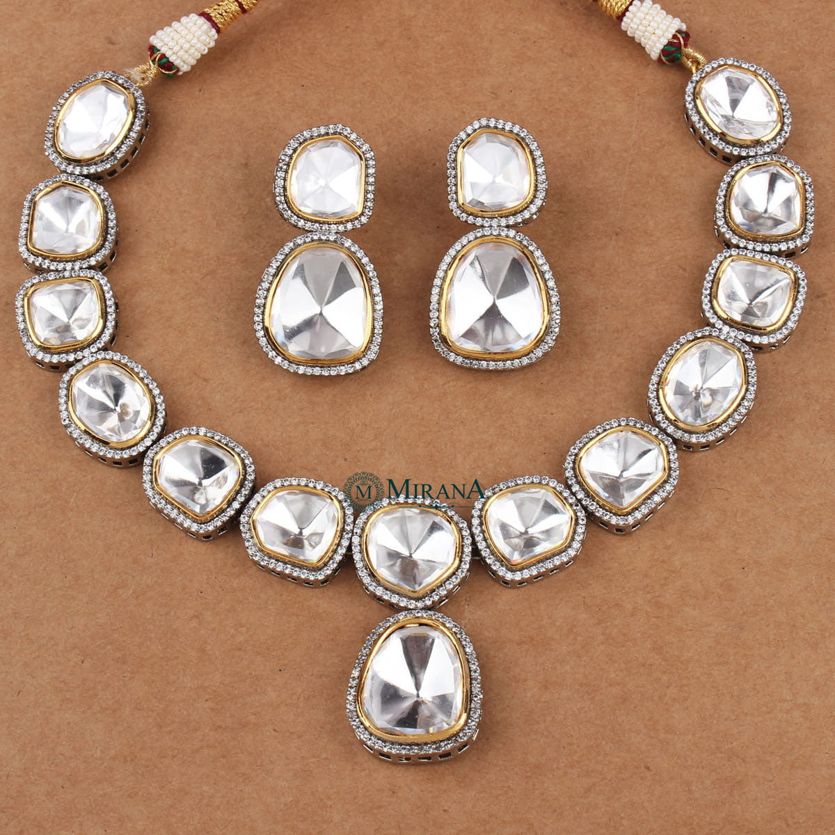 Black Plated Single Line Uncut Polki Necklace Set