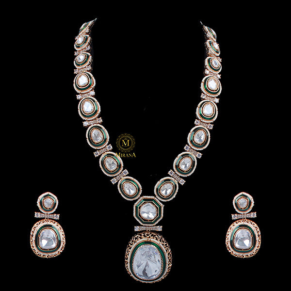 Jasmira Emerald Green Polki Long Necklace Set