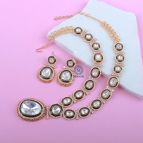Jasmira Emerald Green Polki Long Necklace Set