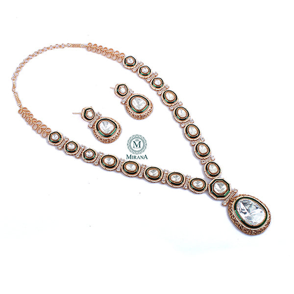 Jasmira Emerald Green Polki Long Necklace Set