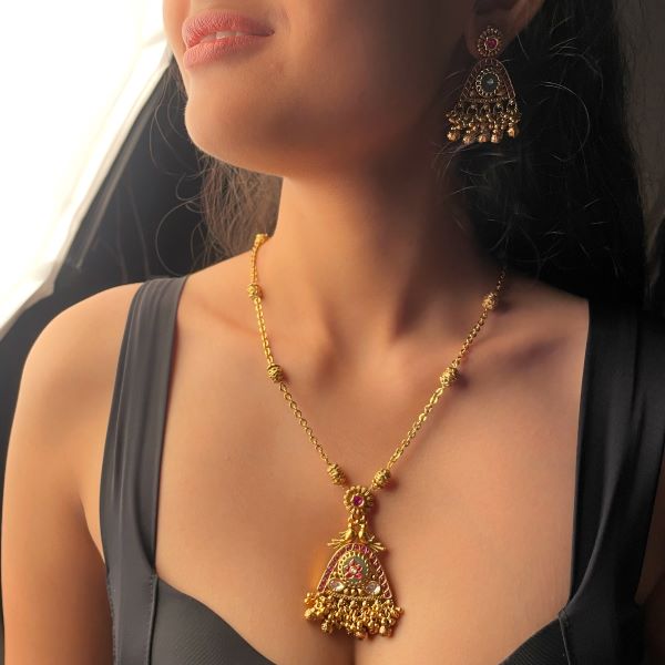 Veena Antique Designer Long Necklace Set