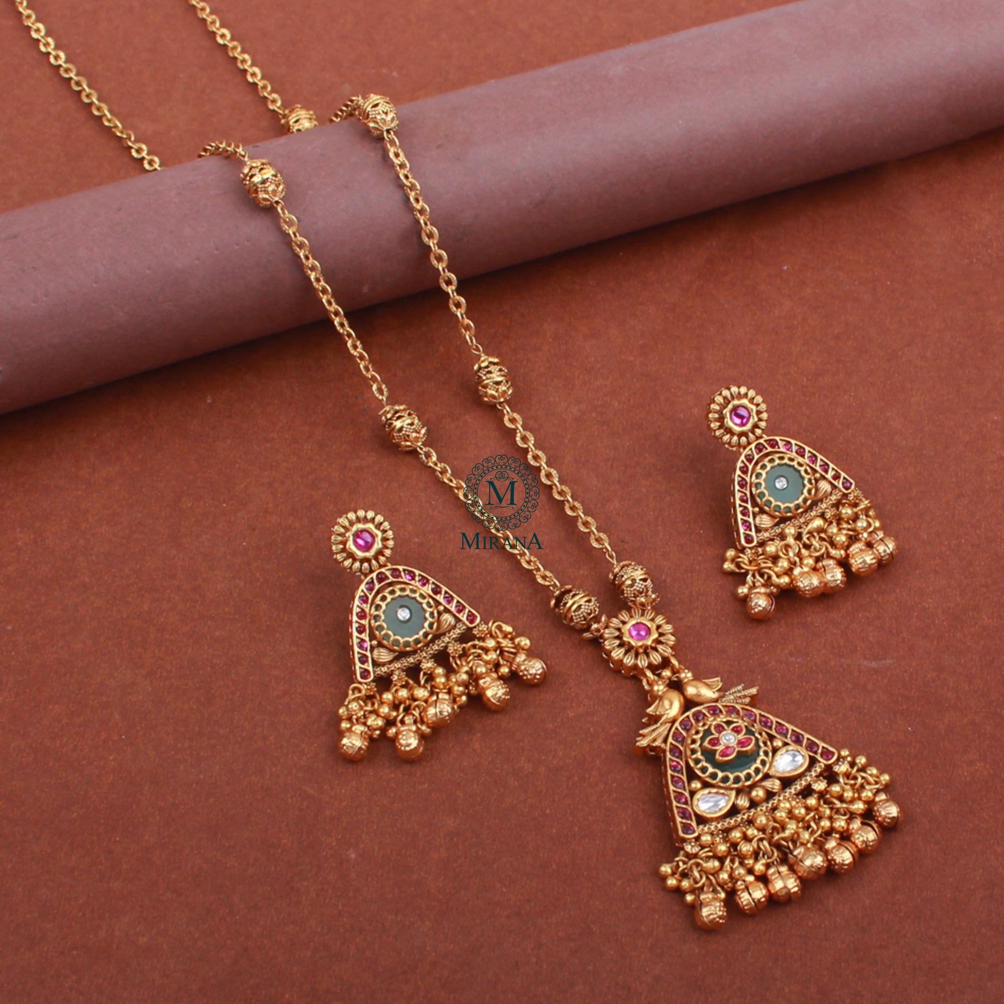 Veena Antique Designer Long Necklace Set