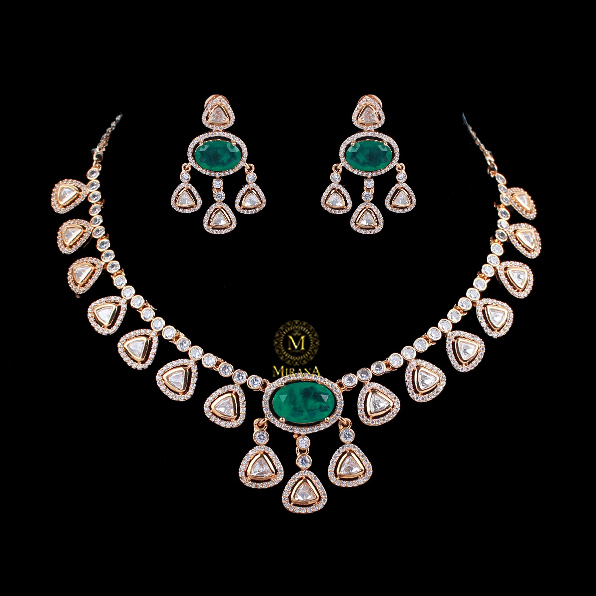 Yamika Emerald Green Polki Necklace Set