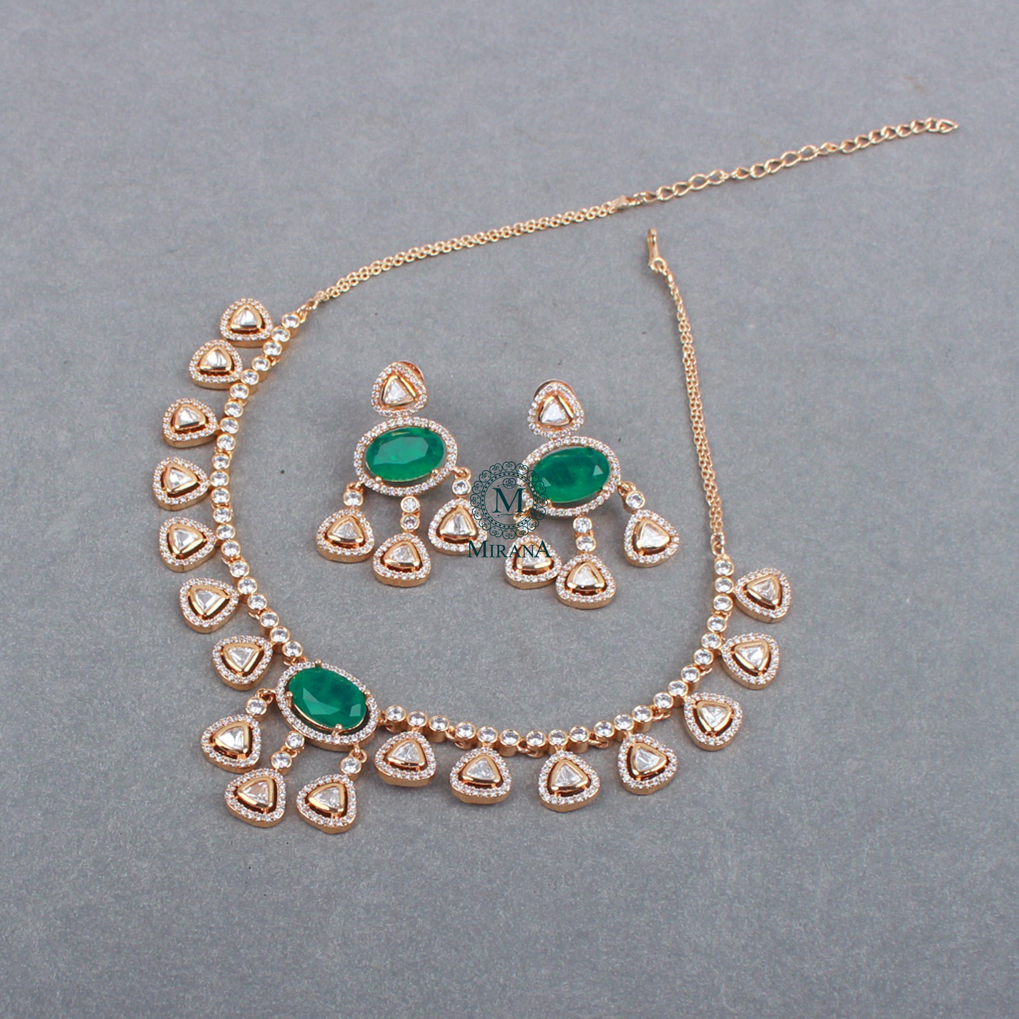 Yamika Emerald Green Polki Necklace Set