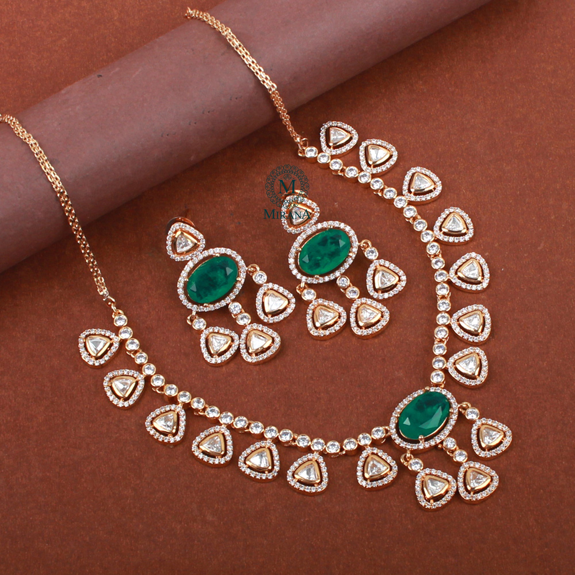 Yamika Emerald Green Polki Necklace Set