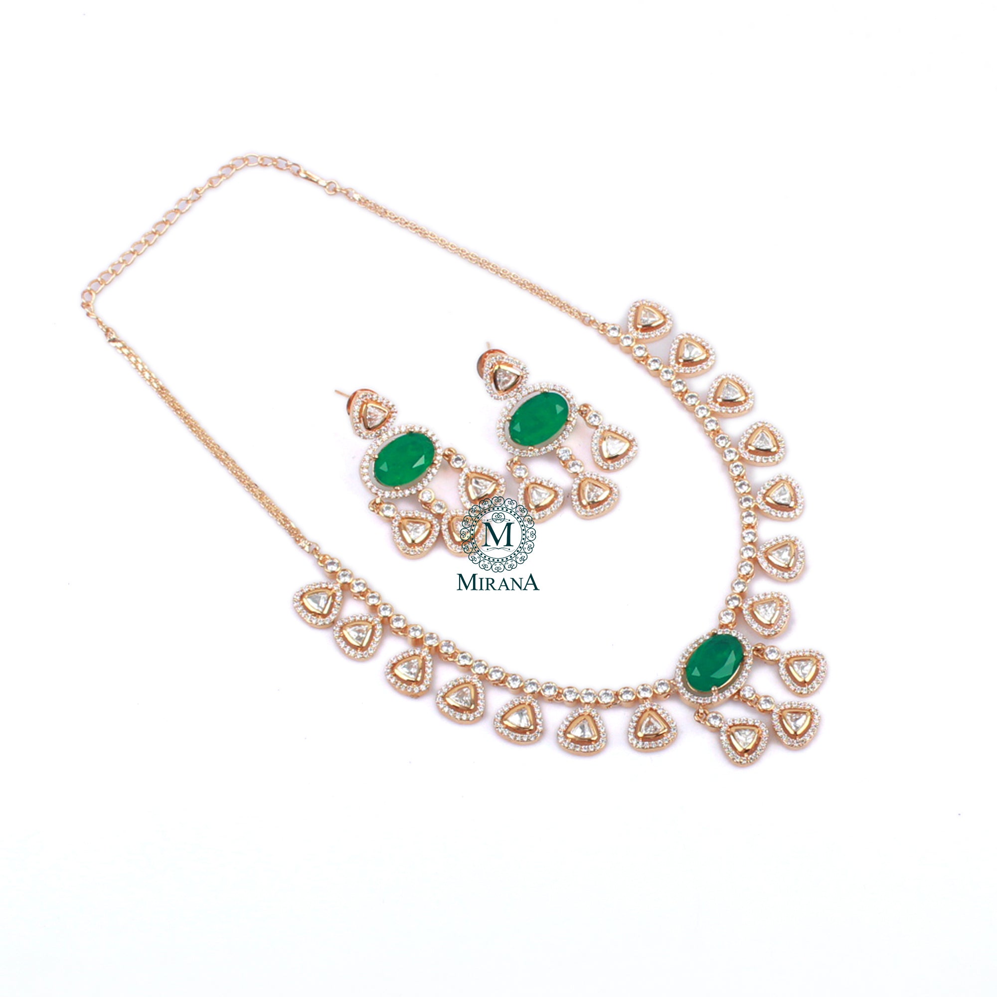 Yamika Emerald Green Polki Necklace Set