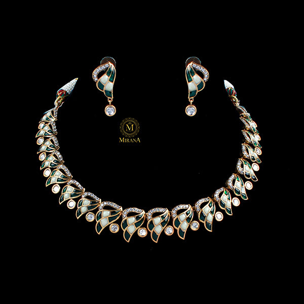 Naina Emerald Green Polki Necklace Set