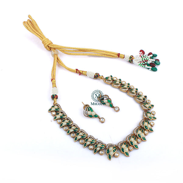 Naina Emerald Green Polki Necklace Set