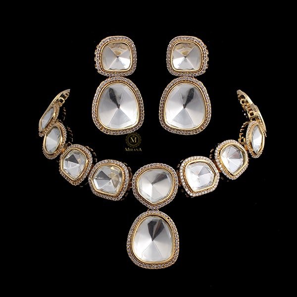 Single Line Uncut Polki Necklace Set