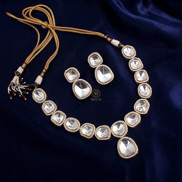 Single Line Uncut Polki Necklace Set
