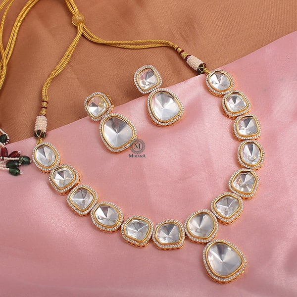 Single Line Uncut Polki Necklace Set