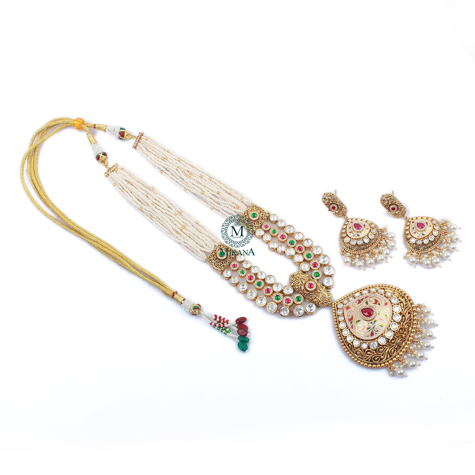 Manika Pearl Meenakari Long Necklace Set