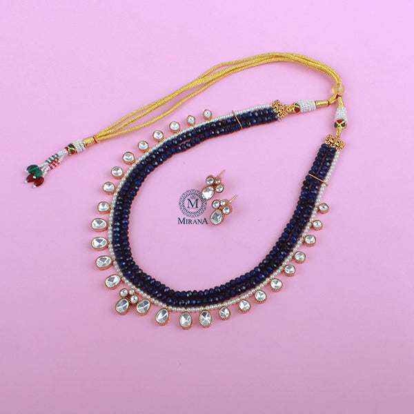 Dhanyasri Sapphire Blue Moissanite Necklace Set